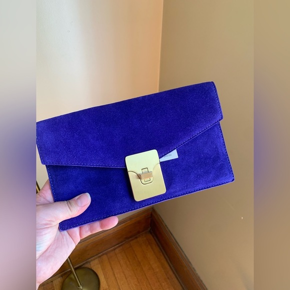 Talbots blue purple Envelope Clutch leather suede new with tags - Picture 1 of 4